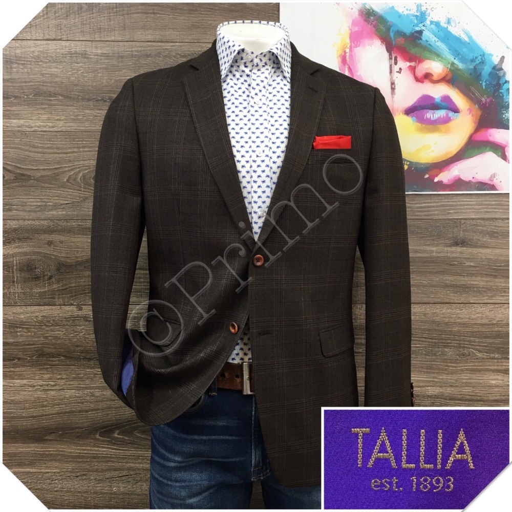 TALLIA Men Wool Blazer Sport Coat Casual Jacket Size 42R Classic Plaid Wool Suit